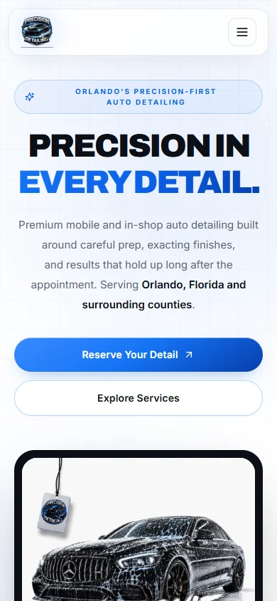 Precision Detailing — actual mobile website